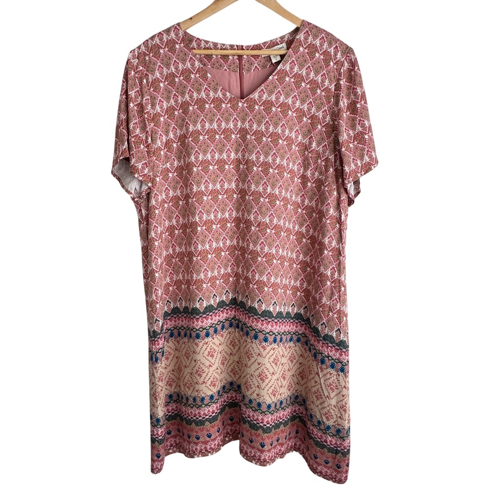 NEW Coldwater Creek Canyon Rose Print Short Sleeve‎ Shift Dress Size 18 Relaxed